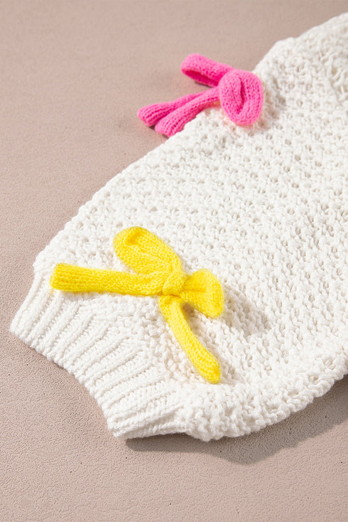 Playful Bow Embellished Short Sleeve Knit Sweater