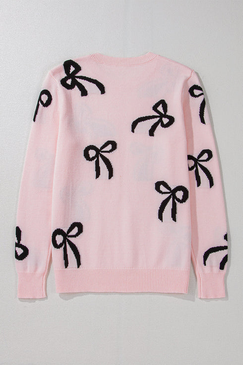 Playful Bow Motif Long Sleeve Knit Sweater