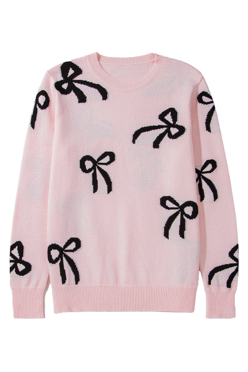 Playful Bow Motif Long Sleeve Knit Sweater