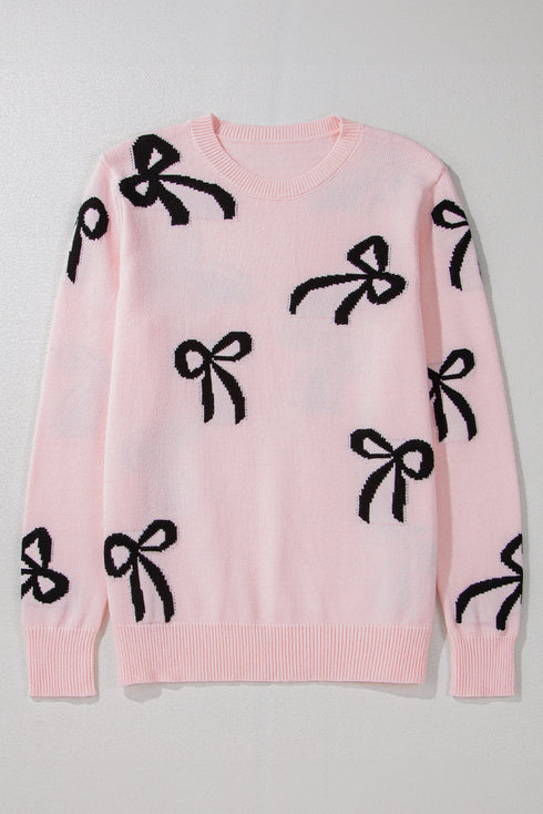 Playful Bow Motif Long Sleeve Knit Sweater