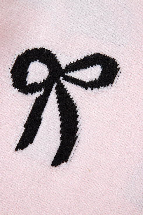 Playful Bow Motif Long Sleeve Knit Sweater