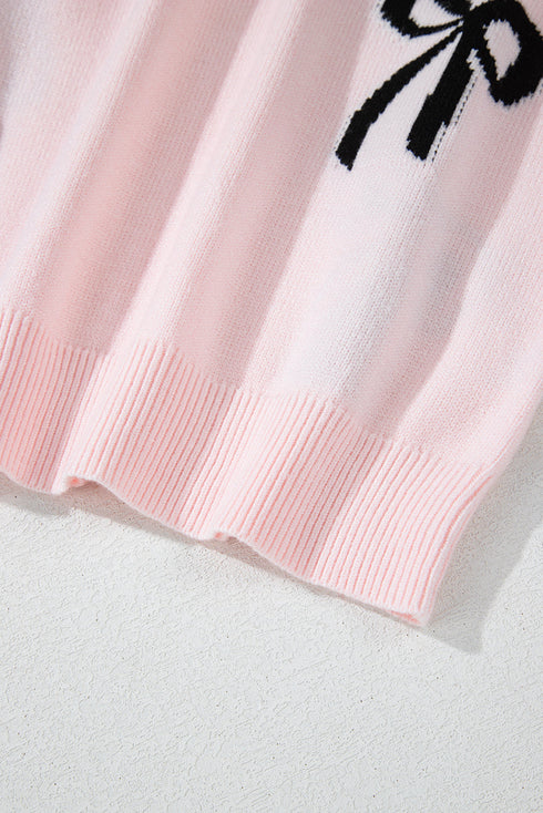 Playful Bow Motif Long Sleeve Knit Sweater