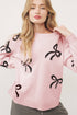 Playful Bow Motif Long Sleeve Knit Sweater