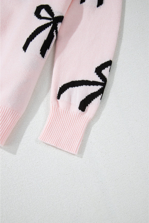 Playful Bow Motif Long Sleeve Knit Sweater