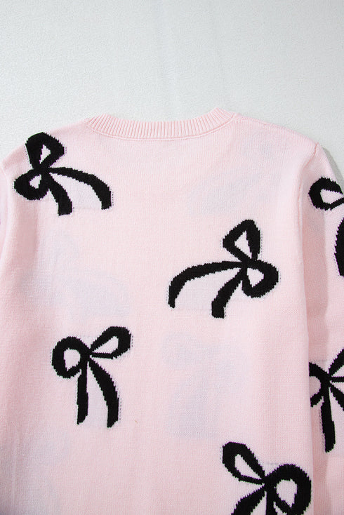 Playful Bow Motif Long Sleeve Knit Sweater