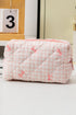 Playful Bow Print Quilted Zipper Makeup Bag