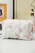 Playful Bow Print Quilted Zipper Makeup Bag
