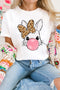 Playful Bunny Blowing Bubble Gum Graphic Print Tee