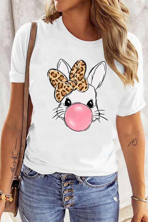 Playful Bunny Blowing Bubble Gum Graphic Print Tee