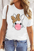 Playful Bunny Blowing Bubble Gum Graphic Print Tee