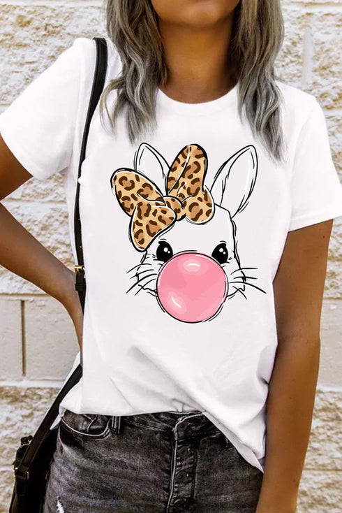 Playful Bunny Blowing Bubble Gum Graphic Print Tee