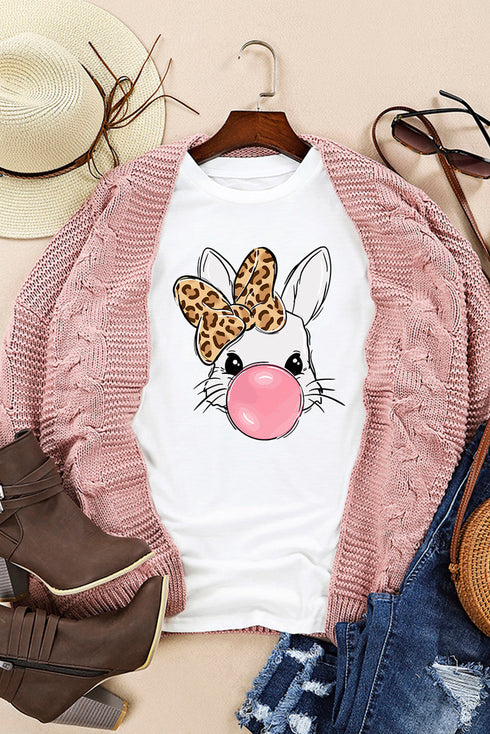 Playful Bunny Blowing Bubble Gum Graphic Print Tee