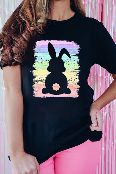 Playful Bunny Graphic Splatter Print Crew Neck Tee