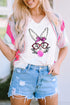 Playful Bunny Graphic Striped Sleeve Knit Tee