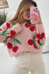 Playful Cherry Pattern Cropped Crew Neck Sweater