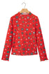 Playful Festive Element Print Sheer Mesh Top