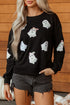 Playful Ghost Applique Crew Neck Pullover Sweatshirt