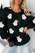 Playful Ghost Applique Crew Neck Pullover Sweatshirt