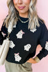 Playful Ghost Applique Crew Neck Pullover Sweatshirt