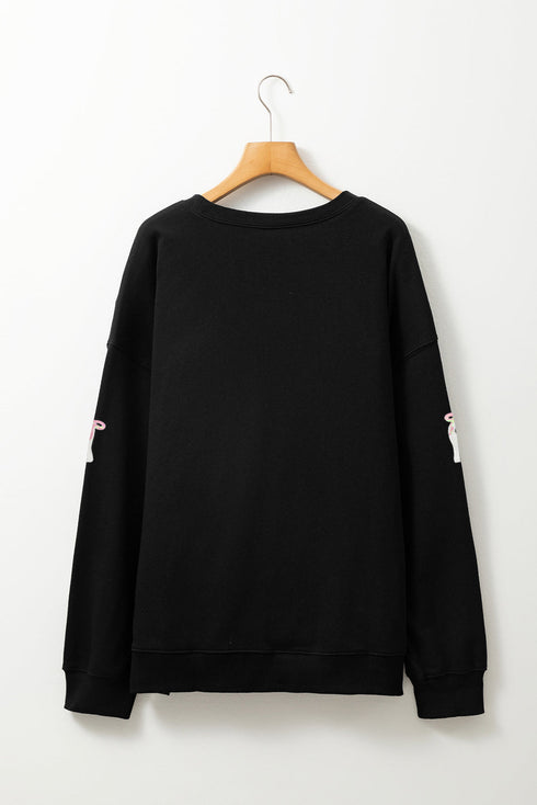 Playful Ghost Applique Crew Neck Pullover Sweatshirt