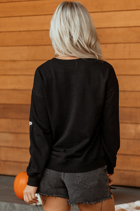 Playful Ghost Applique Crew Neck Pullover Sweatshirt