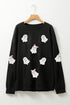 Playful Ghost Applique Crew Neck Pullover Sweatshirt