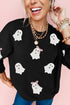 Playful Ghost Applique Crew Neck Pullover Sweatshirt
