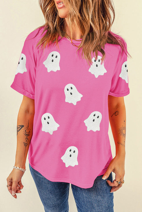 Playful Ghost Graphic Crew Neck Short Sleeve Tee