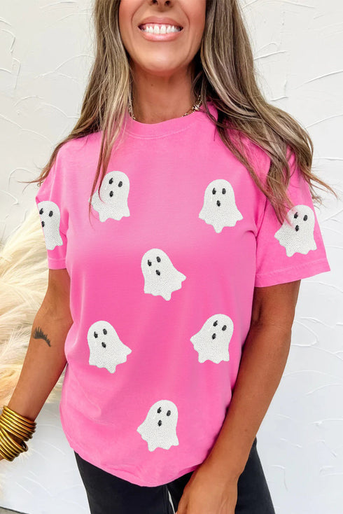 Playful Ghost Graphic Crew Neck Short Sleeve Tee