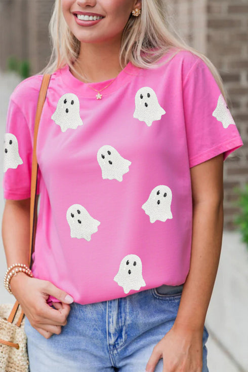Playful Ghost Graphic Crew Neck Short Sleeve Tee