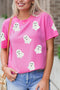 Playful Ghost Graphic Crew Neck Short Sleeve Tee