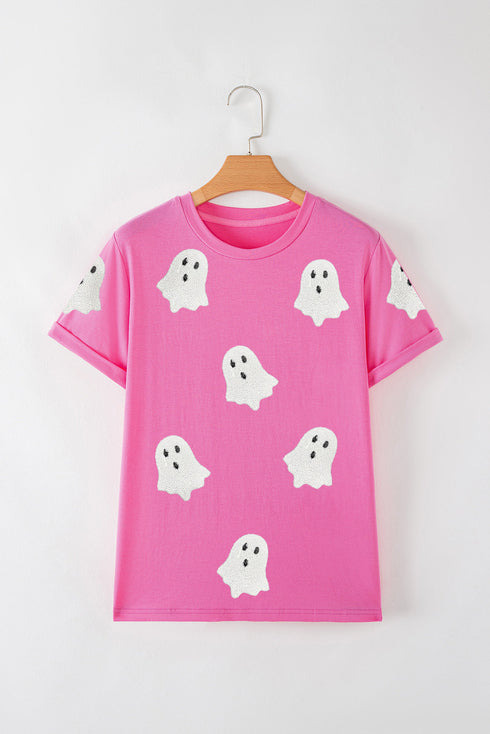 Playful Ghost Graphic Crew Neck Short Sleeve Tee
