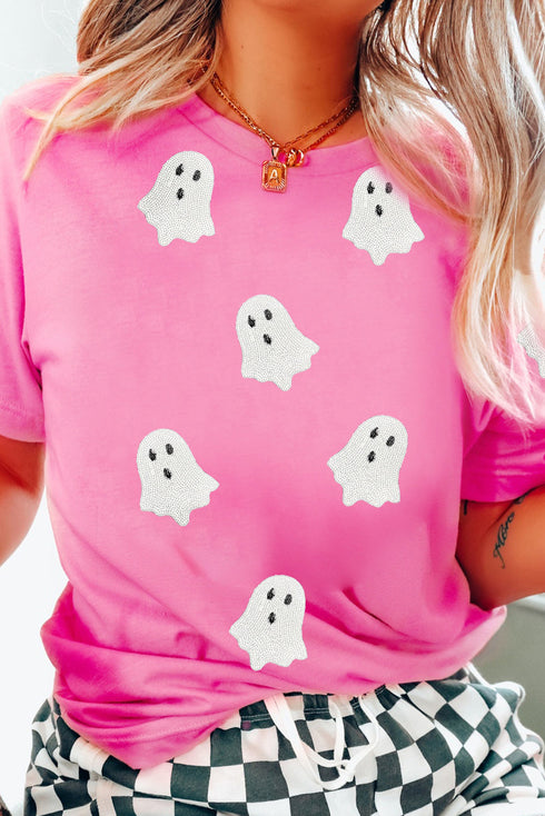 Playful Ghost Graphic Crew Neck Short Sleeve Tee