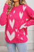 Playful Graphic Heart Print Crew Neck Knit Sweater