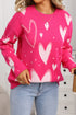 Playful Graphic Heart Print Crew Neck Knit Sweater