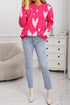 Playful Graphic Heart Print Crew Neck Knit Sweater