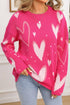 Playful Graphic Heart Print Crew Neck Knit Sweater