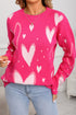 Playful Graphic Heart Print Crew Neck Knit Sweater