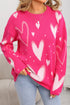 Playful Graphic Heart Print Crew Neck Knit Sweater