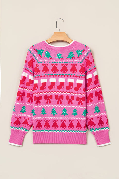 Playful Graphic Round Neck Retro Inspired Knit Sweater