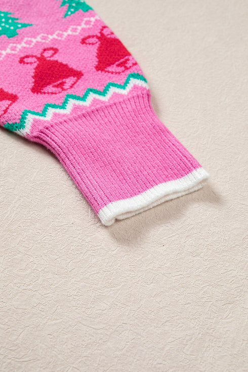 Playful Graphic Round Neck Retro Inspired Knit Sweater