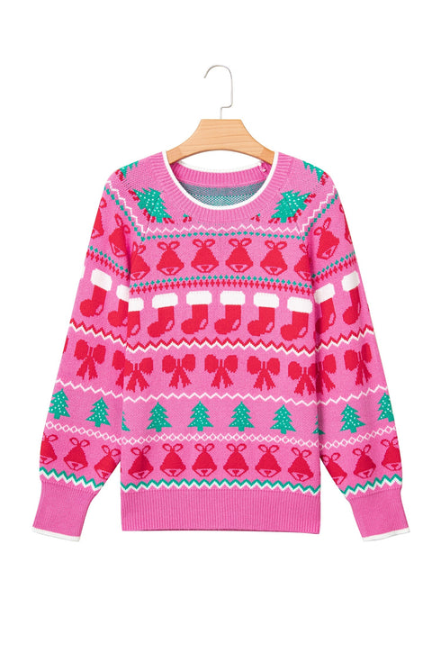 Playful Graphic Round Neck Retro Inspired Knit Sweater