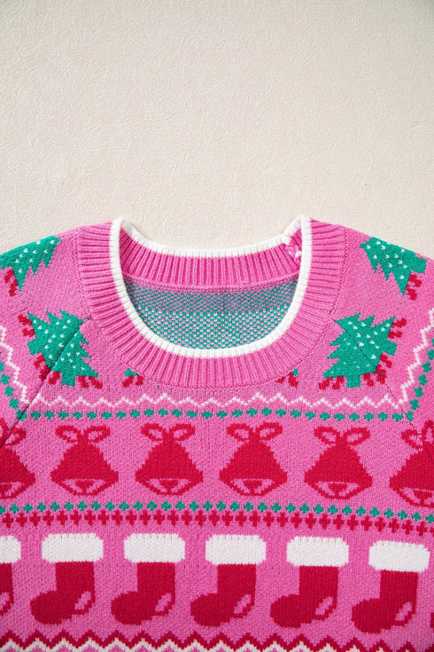 Playful Graphic Round Neck Retro Inspired Knit Sweater