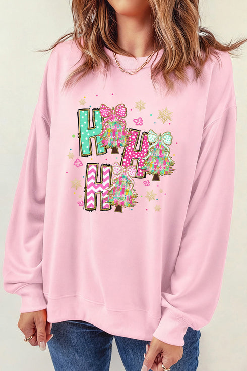 Playful Ho Ho Ho Tree Graphic Crew Sweatshirt