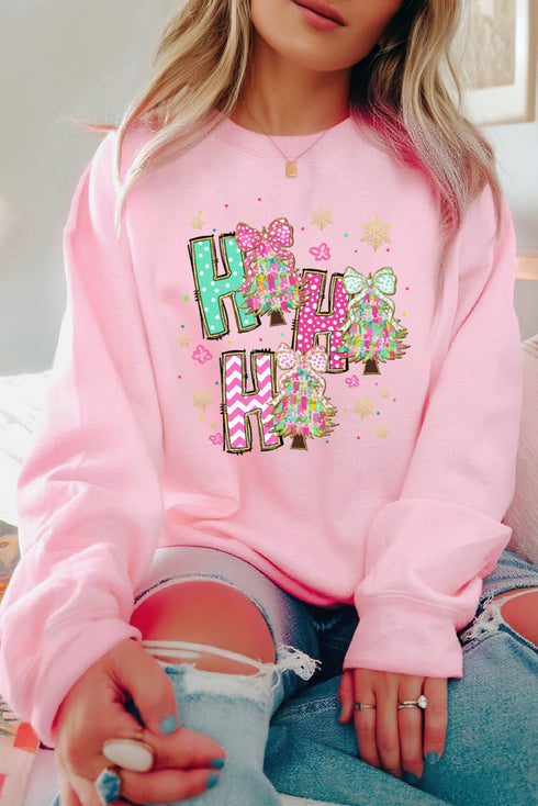 Playful Ho Ho Ho Tree Graphic Crew Sweatshirt