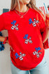 Playful Patriotic Pup Sequin Stars Stripes Graphic Crewneck Tee
