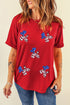 Playful Patriotic Pup Sequin Stars Stripes Graphic Crewneck Tee