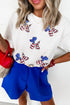 Playful Patriotic Pup Sequin Stars Stripes Graphic Crewneck Tee