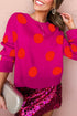 Playful Polka Dot Patterned Knit Pullover Sweater