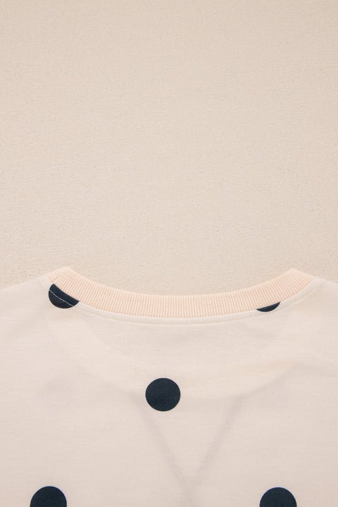 Playful Polka Dot Relaxed Split Hem Pullover Top